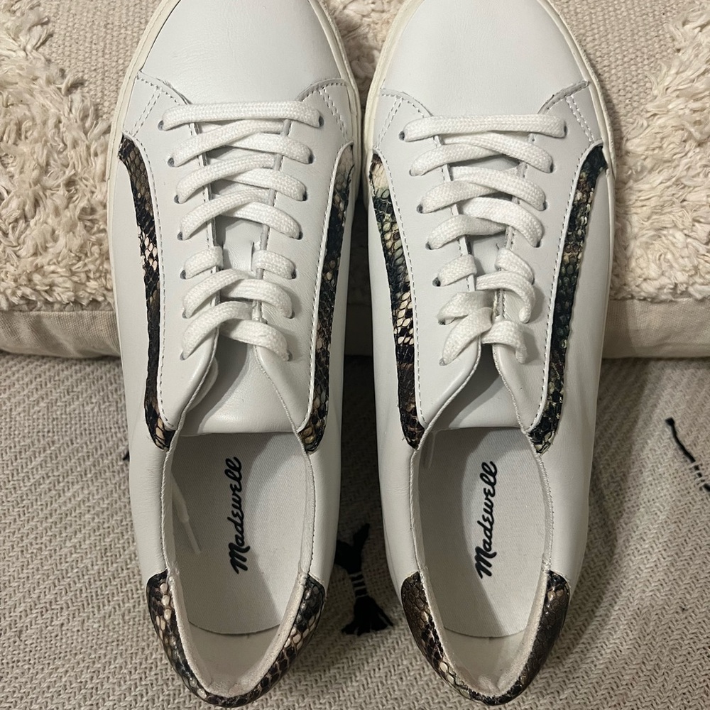 Madewell Sidewalk Low Top Leather Snakeskin Trim Sneakers - Picture 8 of 9